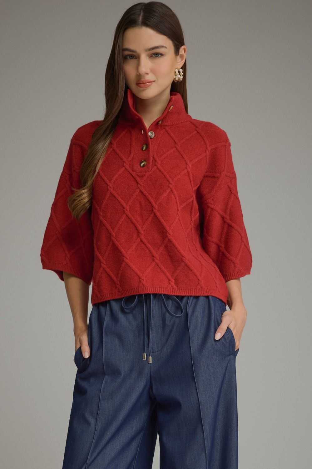 Red 3/4 Sleeve Sweater Top