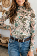 Western Floral Sheath Long Sleeve Beach Round Neck Blouse