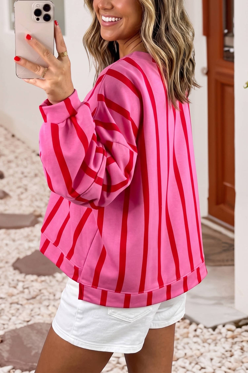 Stripe Dropped Shoulder Round Neck Sweatshirt