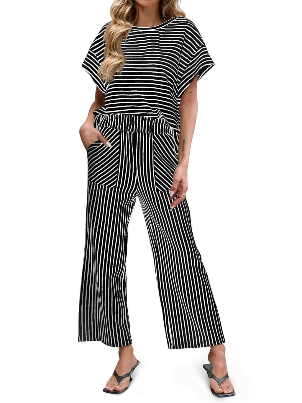 Striped Wide Leg Pants Set