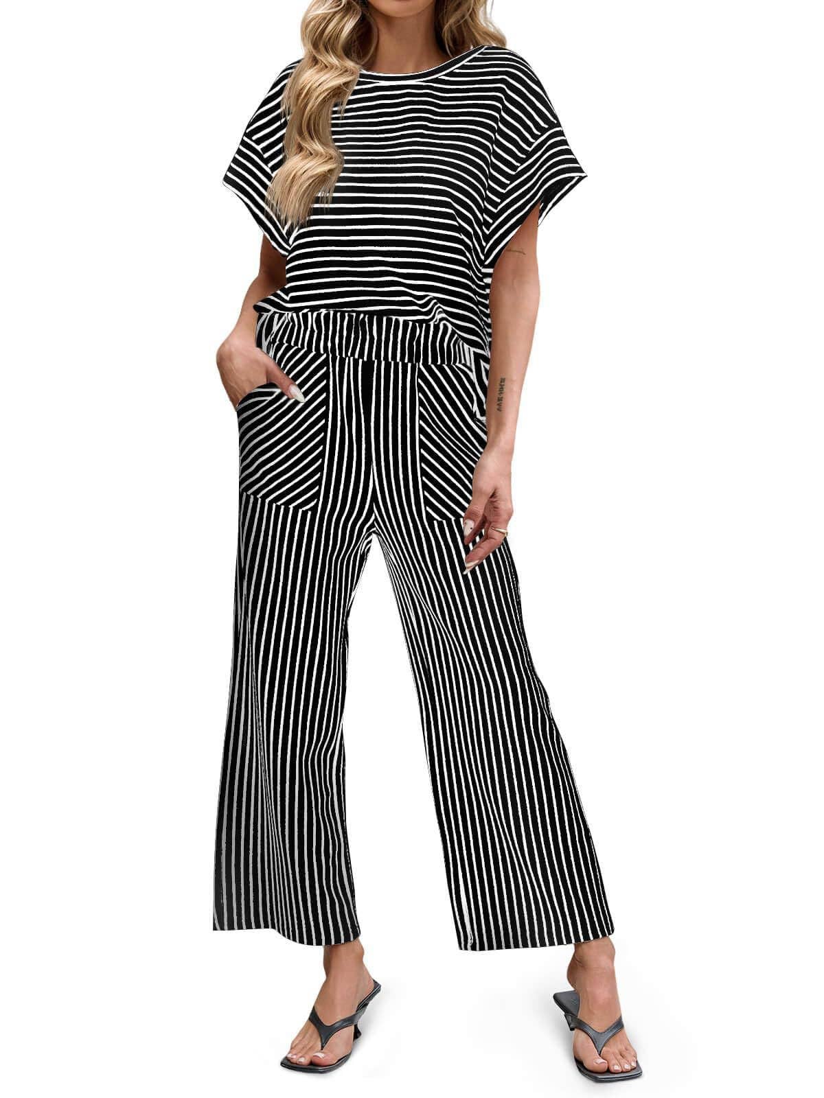 Striped Wide Leg Pants Set
