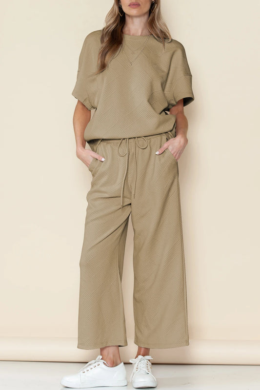 Khaki Cropped Wide Leg Pants