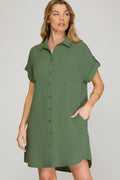 Olive Button Up Shirt Dress