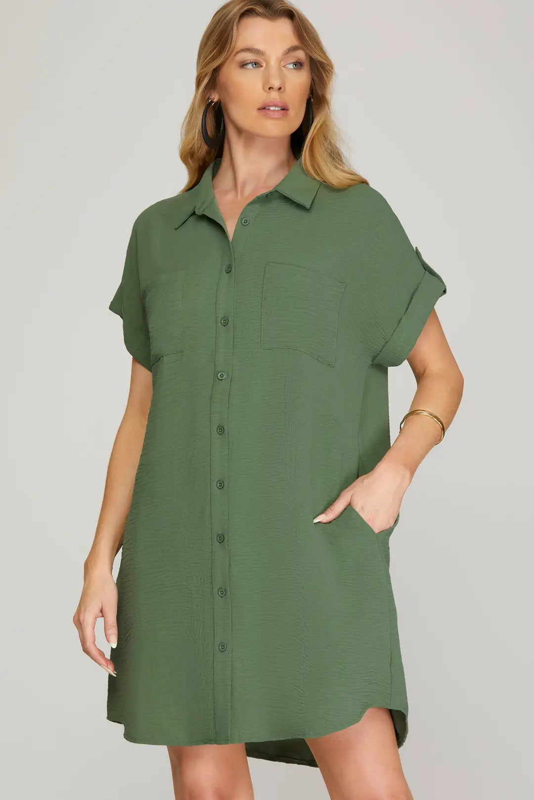 Olive Button Up Shirt Dress