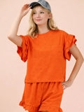Orange Ruffle/Flower Short Set