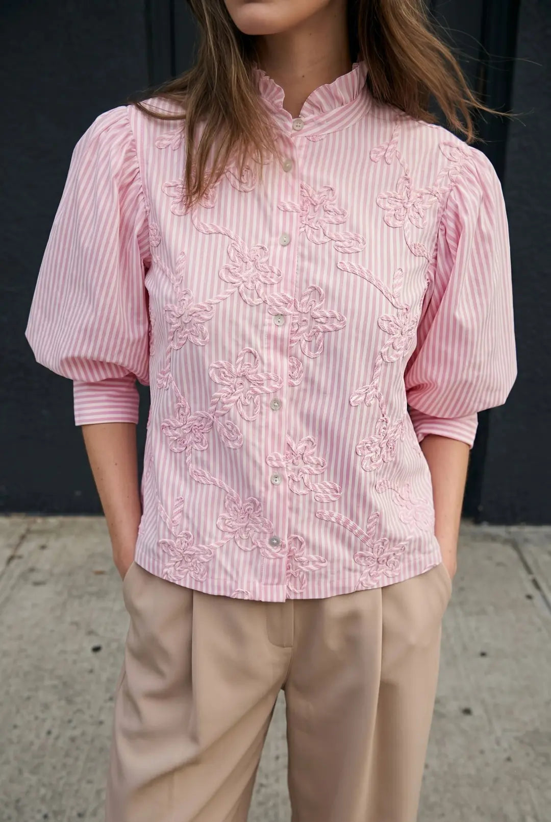 Pink Embroidery Floral Blouse