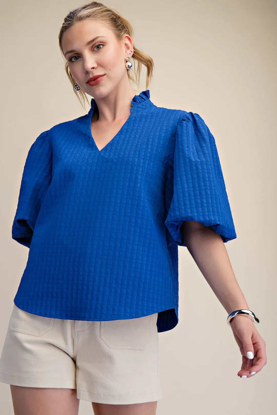 Royal Blue Puff Sleeve Blouse
