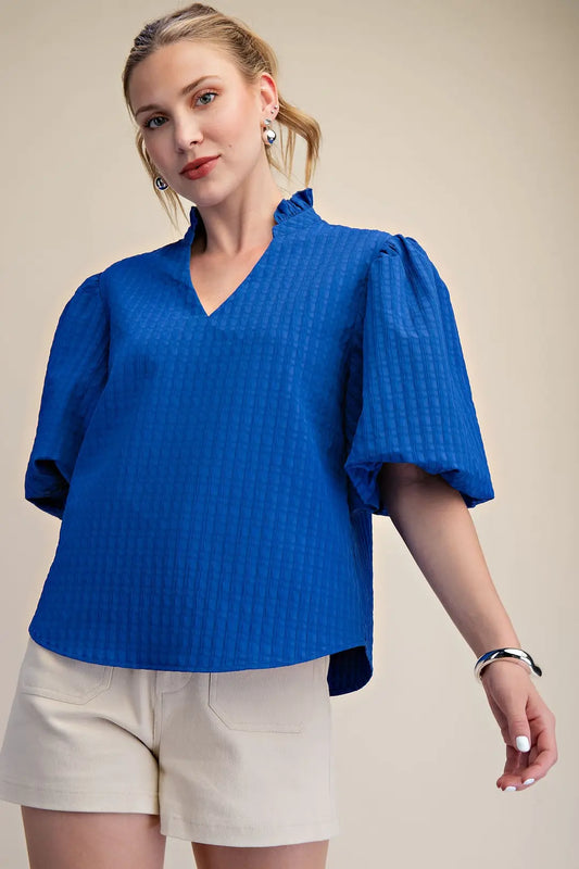 Royal Blue Puff Sleeve Blouse
